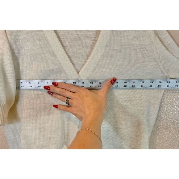 White + Warren Ivory Short Sleeve Button Up Front Tie Cardigan Women's Small - Picture 9 of 10